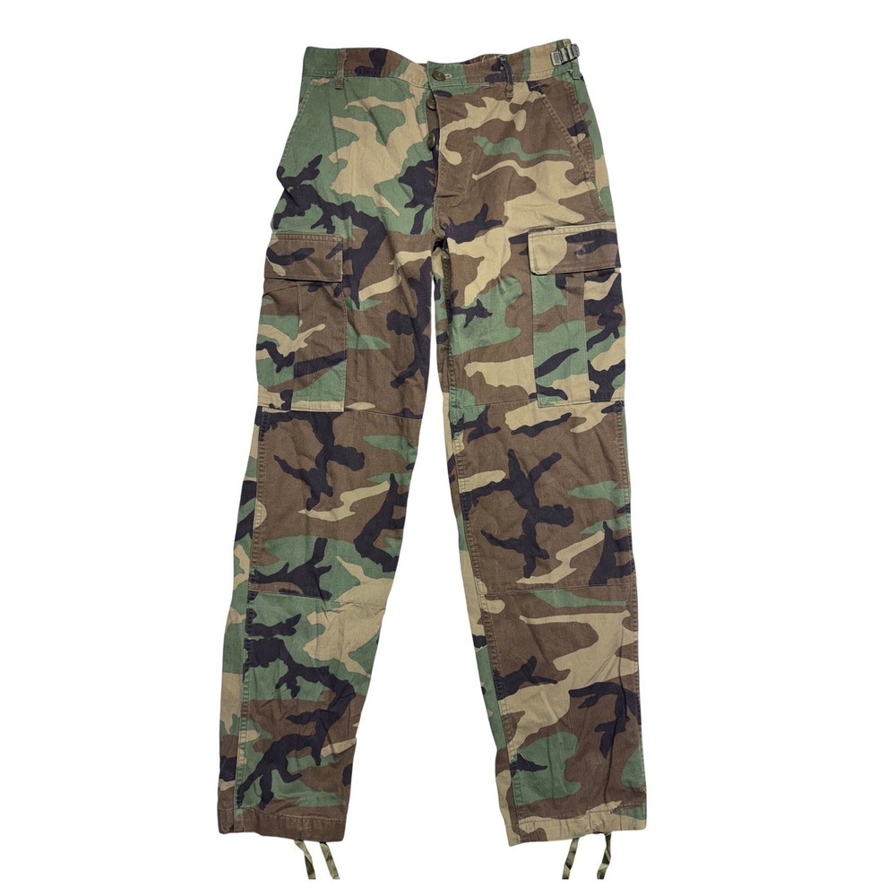 Vintage 90s US Military Woodland Camo BDU Combat Trousers Button Fly Small Reg